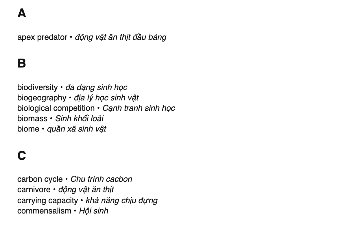 Ecology terms in Vietnamese