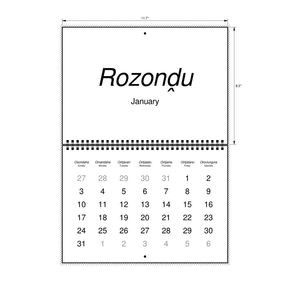 Leskoff 2027 Wall Calendar, Herero/English-Labeled, Sunday-Start Layout, Wire-Bound, 11.7 x 8.3 in (29.7 x 21.0 cm), image 2 of 2