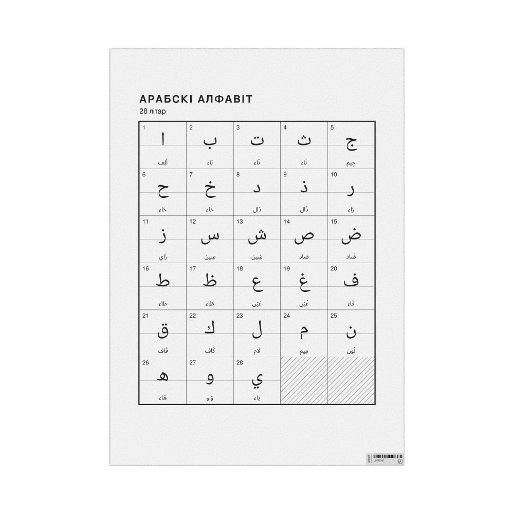 Leskoff Arabic Alphabet Chart, 23.4 x 33.1 in (59.4 x 84.1 cm, Poster / Wall Chart), Belarusian-Labeled, image 1 of 2