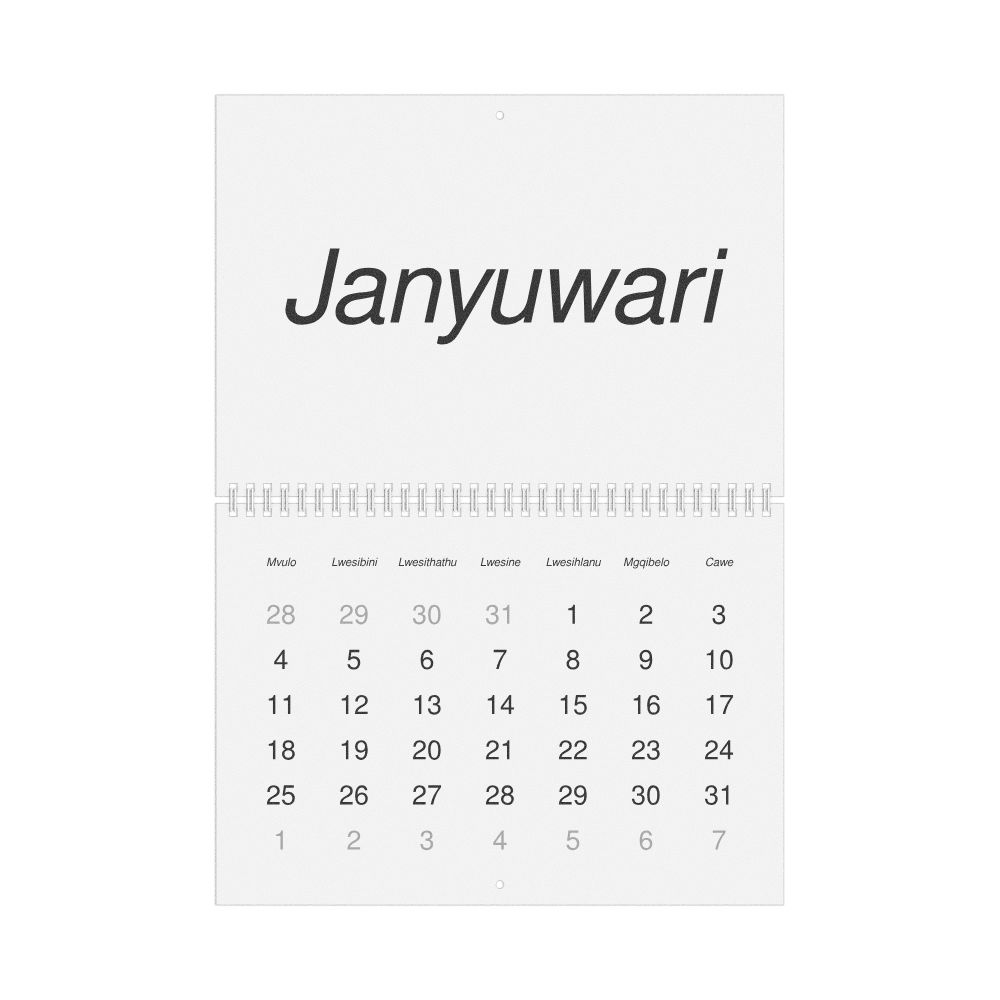 Leskoff 2027 Wall Calendar, Xhosa-Labeled, Monday-Start Layout, Wire-Bound, 11.7 x 8.3 in (29.7 x 21.0 cm), image 1 of 1