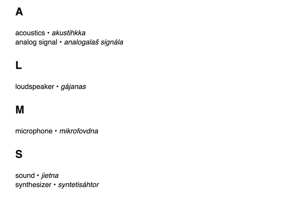 Audio engineering terms in Northern Sámi