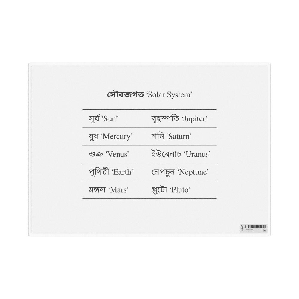 Leskoff Solar System in Assamese, Desk Chart, 11.7 x 8.3 in (29.7 x 21.0 cm), image 1 of 1