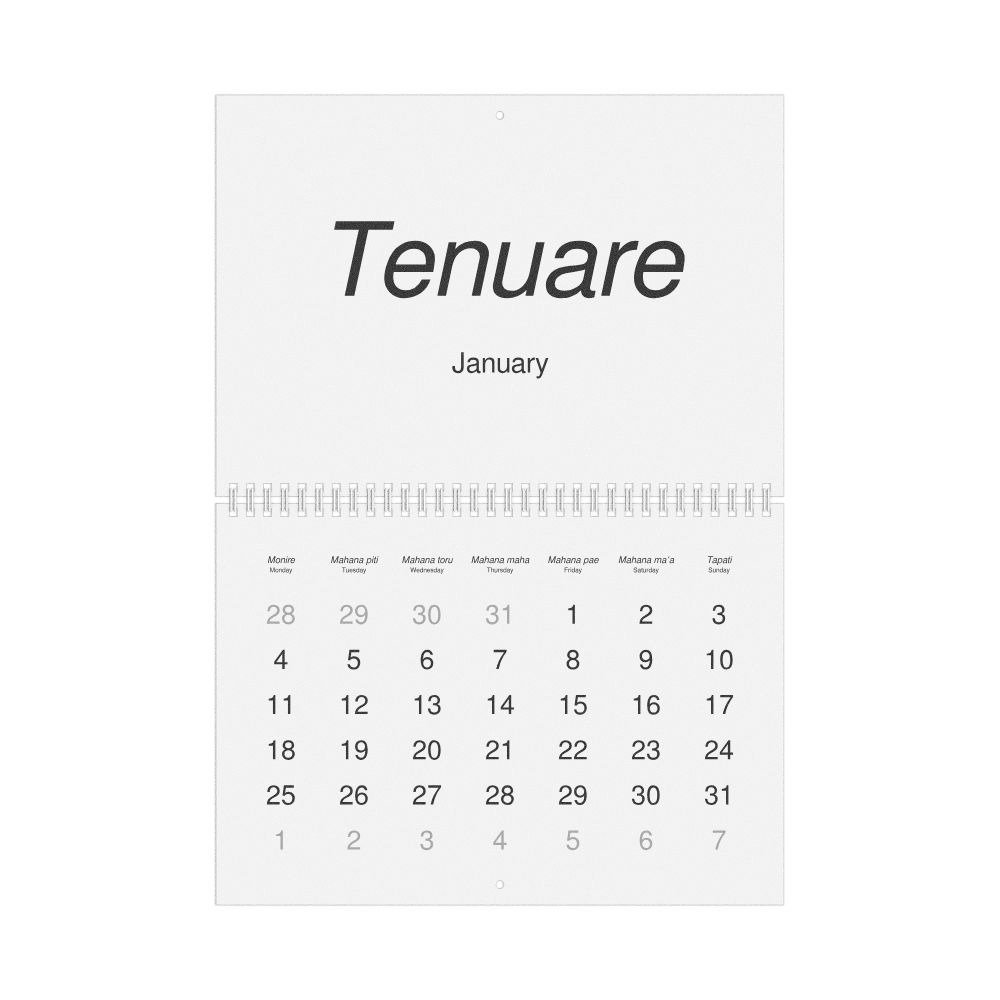 Leskoff 2027 Wall Calendar, Tahitian/English-Labeled, Monday-Start Layout, Wire-Bound, 11.7 x 8.3 in (29.7 x 21.0 cm), image 1 of 1