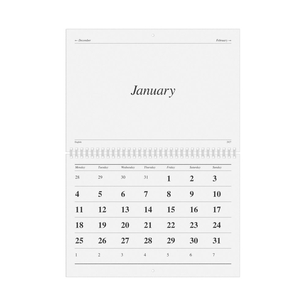 Leskoff 2027 English-Language Calendar, Monday-Start Layout, image 1 of 1