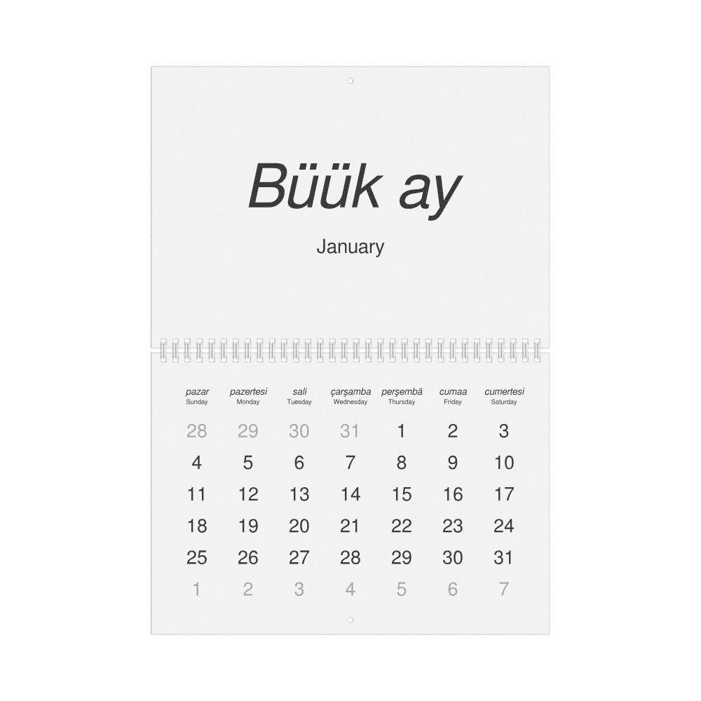 Leskoff 2026 Wall Calendar, Gagauz/English-Labeled, Sunday-Start Layout, Wire-Bound, 11.7 x 8.3 in (29.7 x 21.0 cm), image 1 of 1