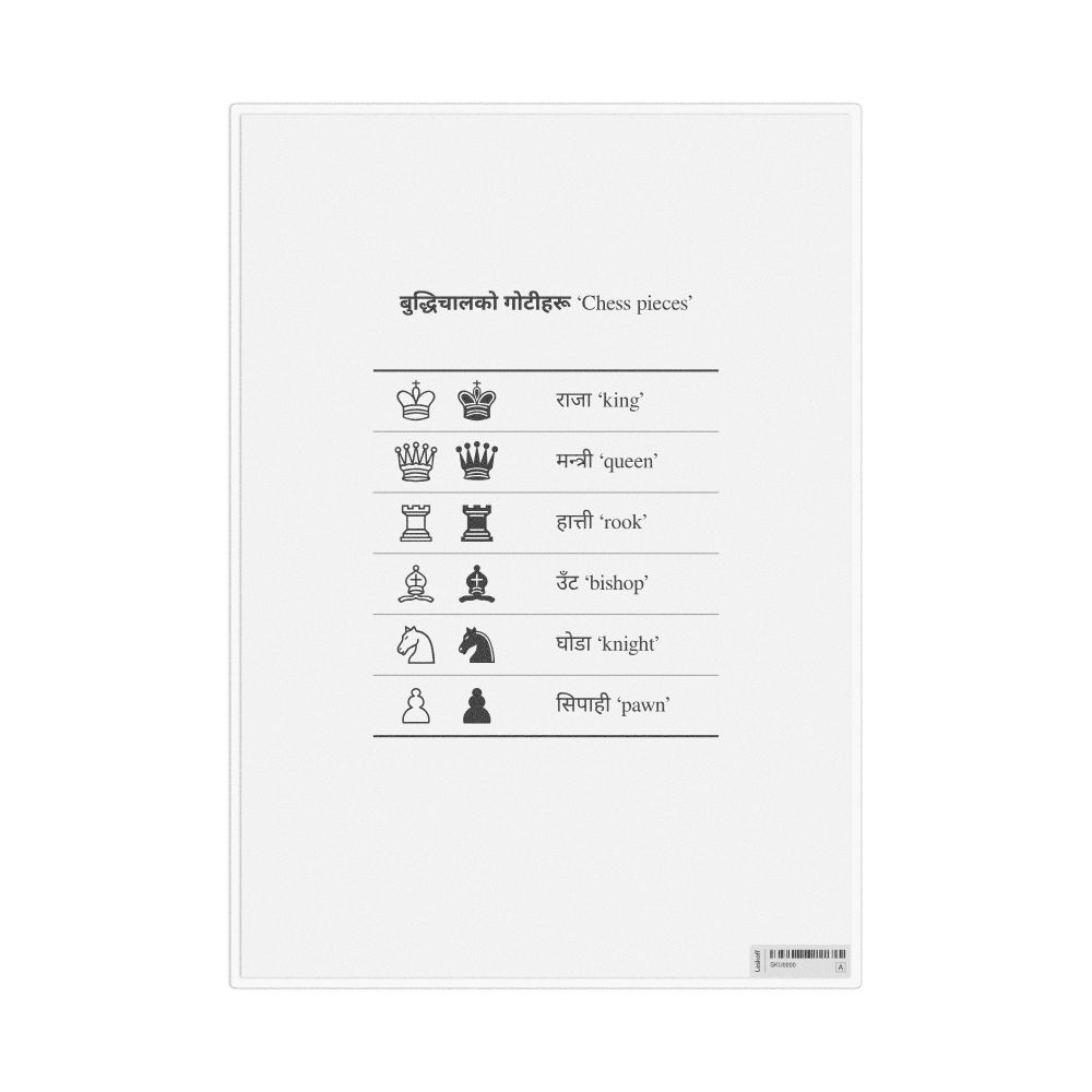 Leskoff Chess Pieces in Nepali, Desk Chart, 8.3 x 11.7 in (21.0 x 29.7 cm), image 1 of 1