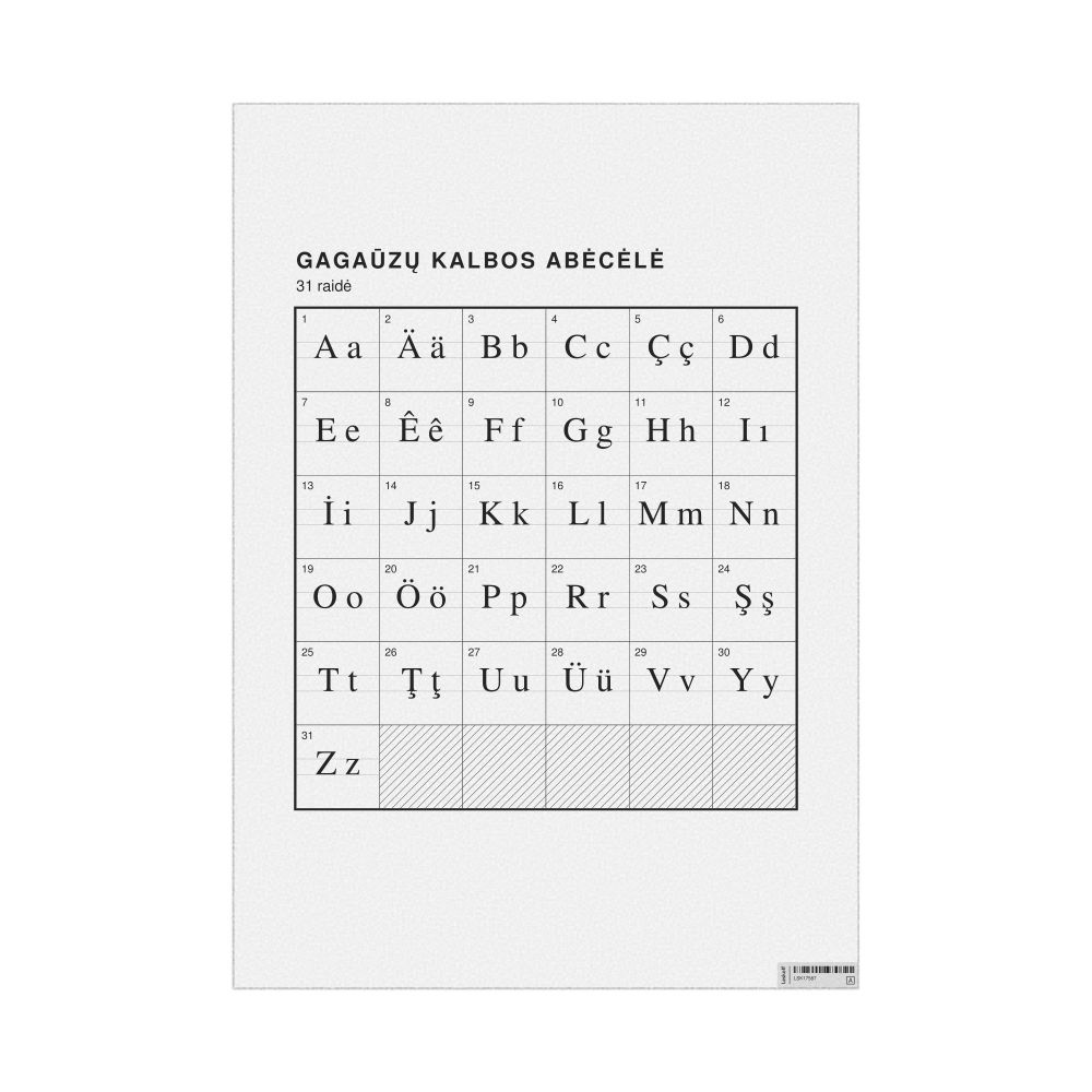 Leskoff Gagauz Alphabet Chart, 23.4 x 33.1 in (59.4 x 84.1 cm, Poster / Wall Chart), Lithuanian-Labeled, image 1 of 2