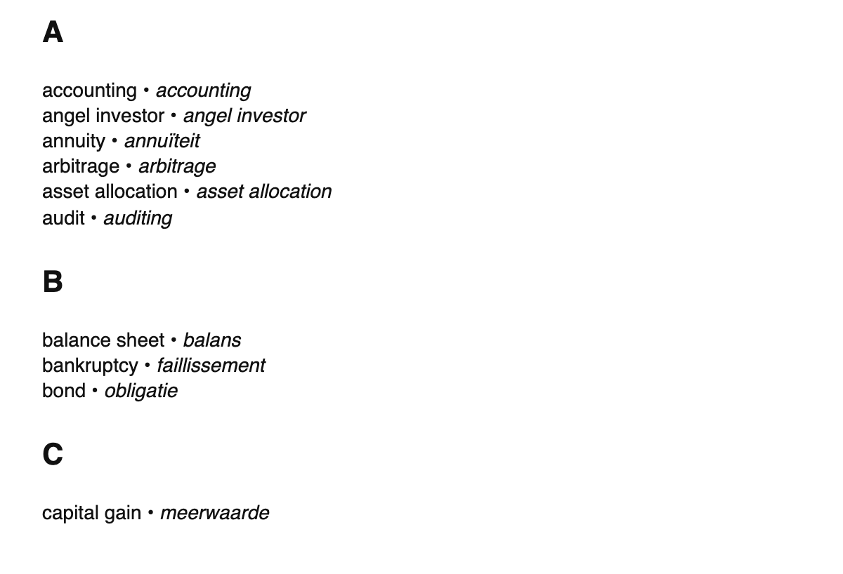 Finance terms in Dutch