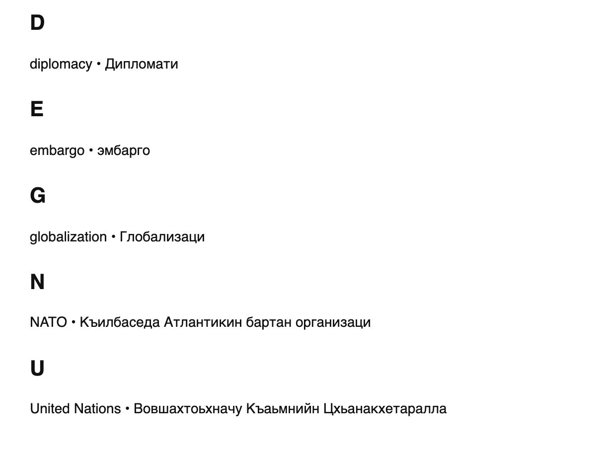 International relations terms in Chechen