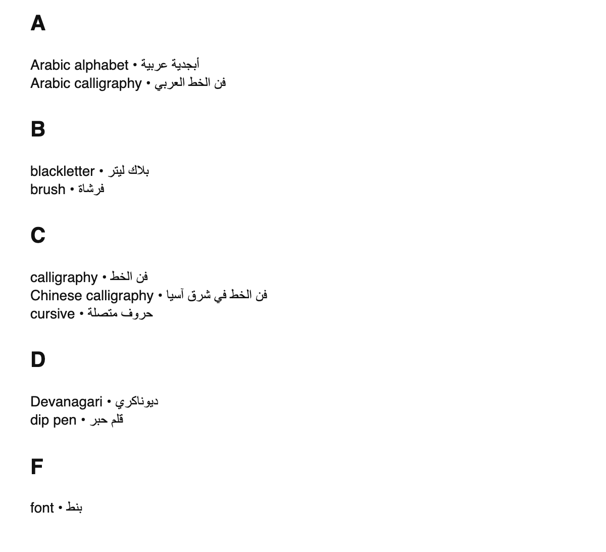 Calligraphy terms in Arabic