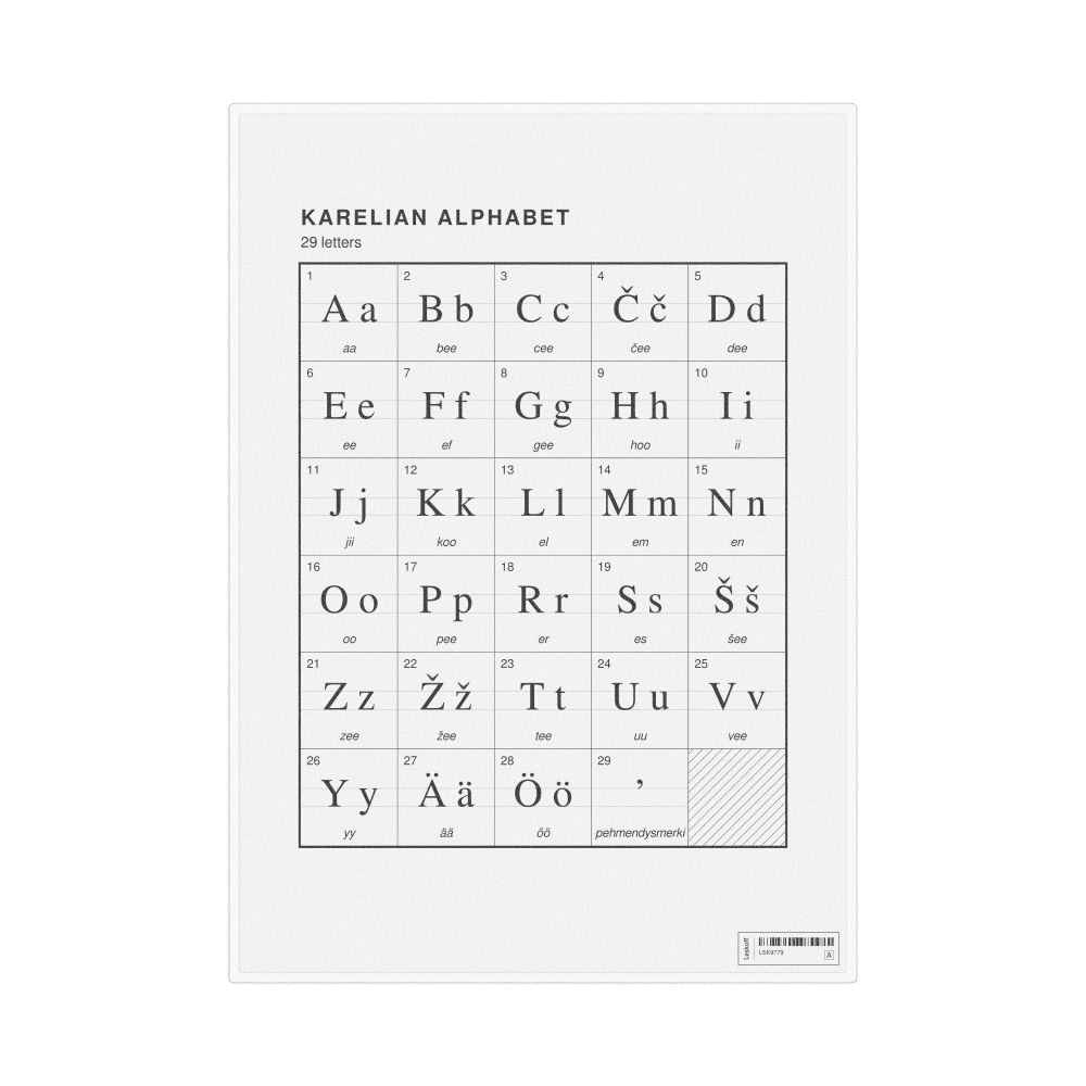 Leskoff Karelian Alphabet Chart, 8.3 x 11.7 in (21.0 x 29.7 cm, Desk Chart, Laminated), image 1 of 2