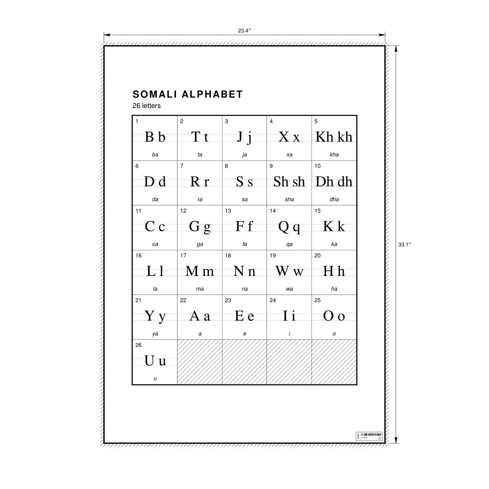 Leskoff Somali Alphabet Chart, 23.4 x 33.1 in (59.4 x 84.1 cm, Poster / Wall Chart), image 1 of 2