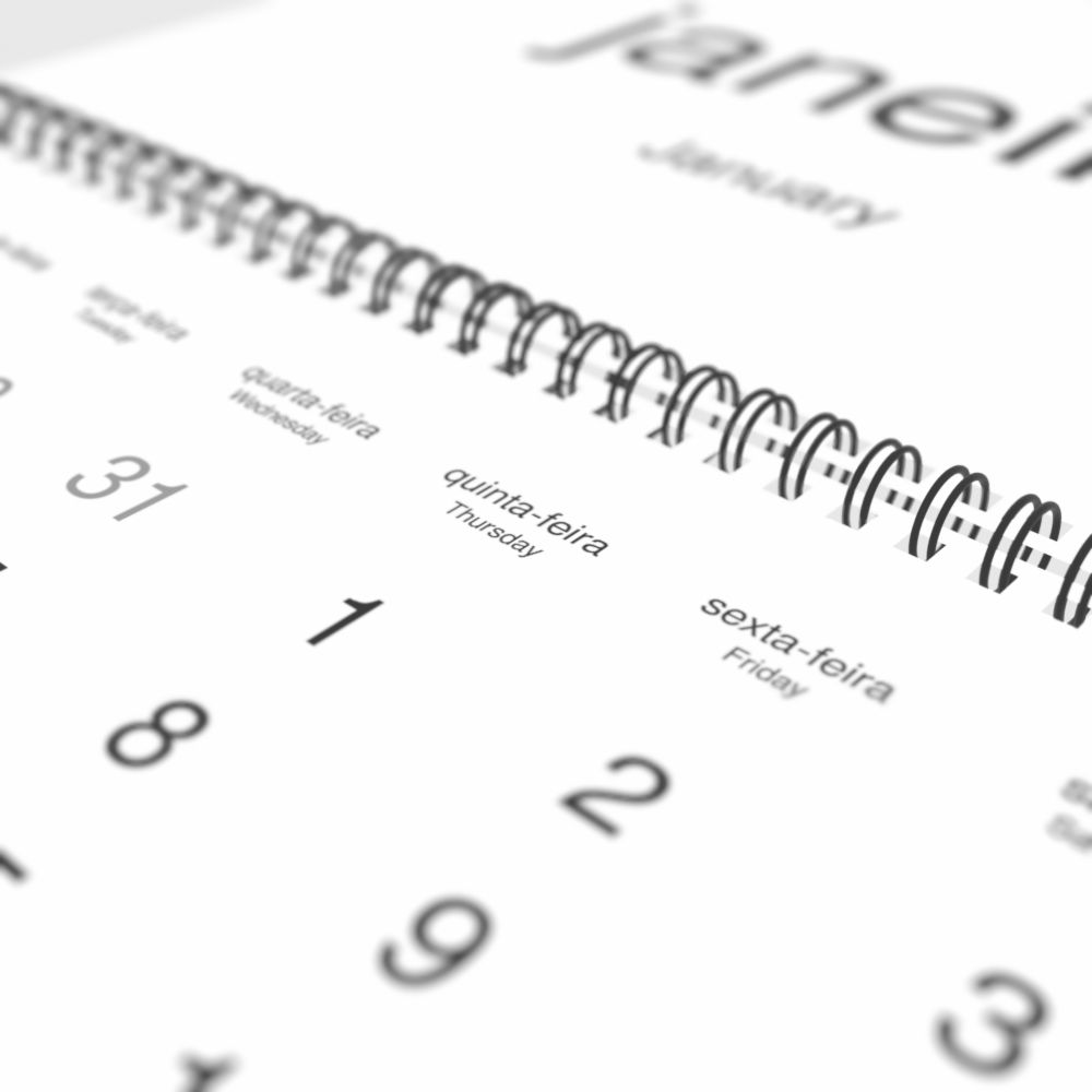 Leskoff 2026 Wall Calendar, Portuguese/English-Labeled, Sunday-Start Layout, Wire-Bound, 11.7 x 8.3 in (29.7 x 21.0 cm), image 1 of 2