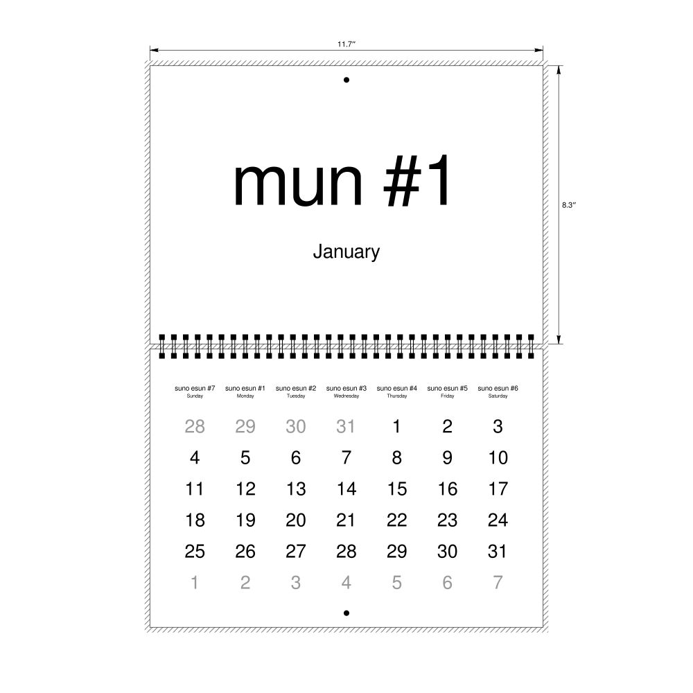 Leskoff 2026 Wall Calendar, Toki Pona/English-Labeled, Sunday-Start Layout, Wire-Bound, 11.7 x 8.3 in (29.7 x 21.0 cm), image 2 of 2