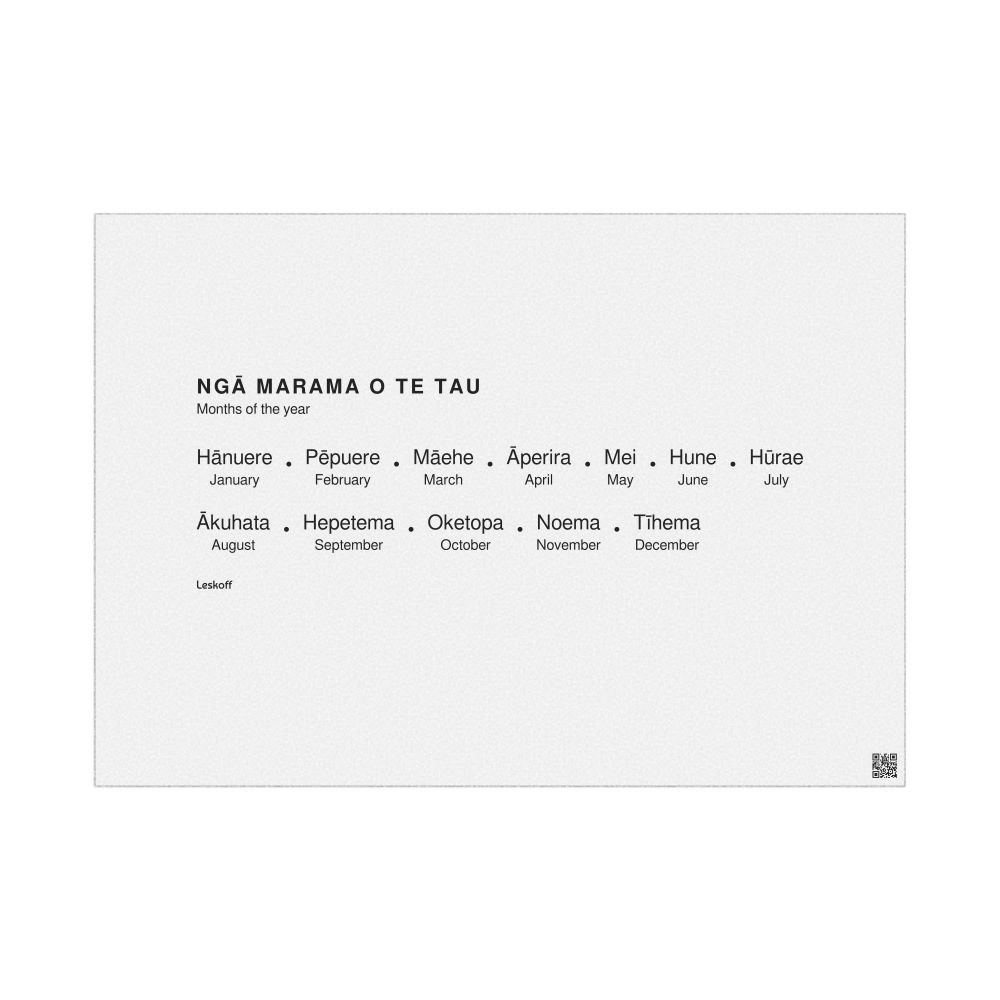 Leskoff Months of the Year Poster, Māori/English-Labeled, image 1 of 2