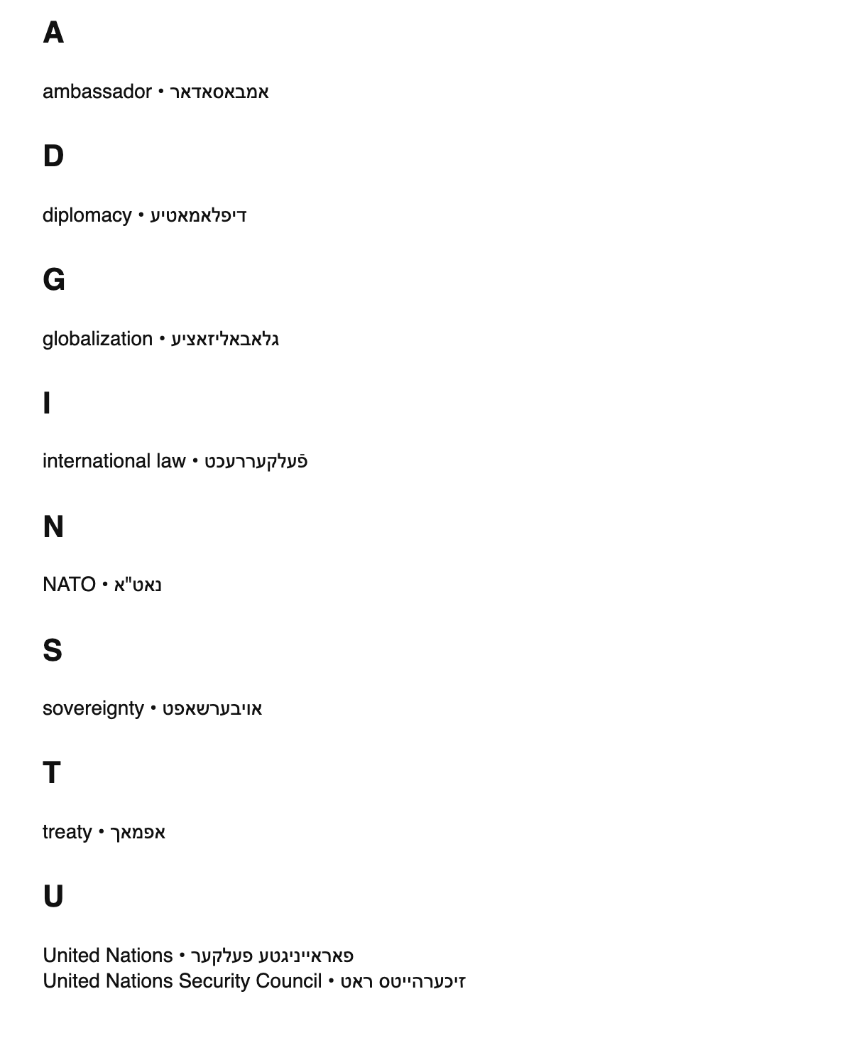 International relations terms in Yiddish