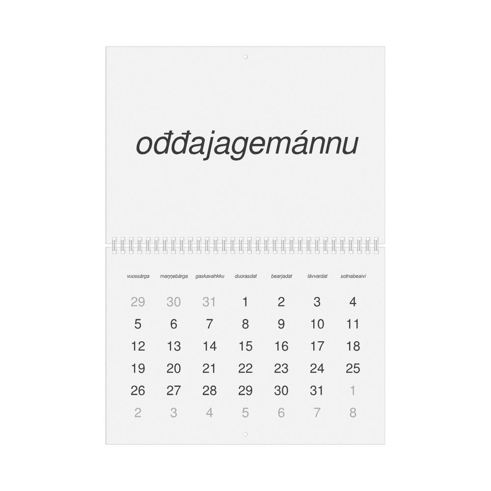Leskoff 2026 Wall Calendar, Northern Sámi-Labeled, Monday-Start Layout, Wire-Bound, 11.7 x 8.3 in (29.7 x 21.0 cm), image 1 of 1