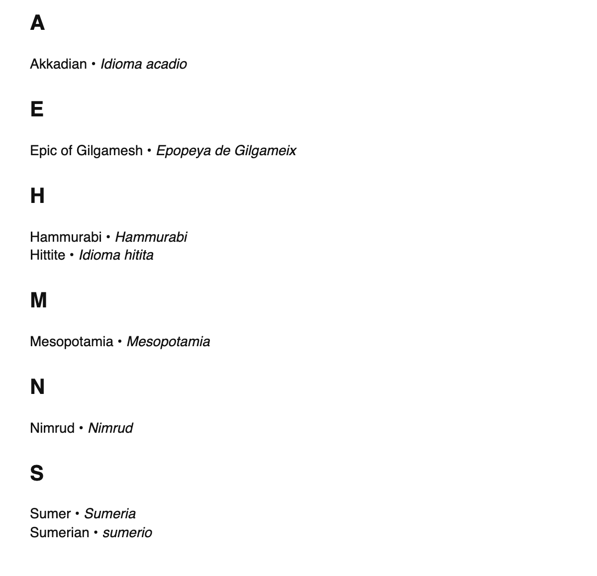 Assyriology terms in Aragonese