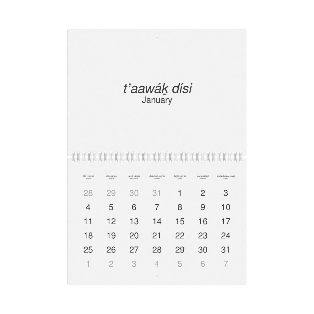 Leskoff 2027 Wall Calendar, Tlingit/English-Labeled, Monday-Start Layout, Wire-Bound, 11.7 x 8.3 in (29.7 x 21.0 cm), image 1 of 1