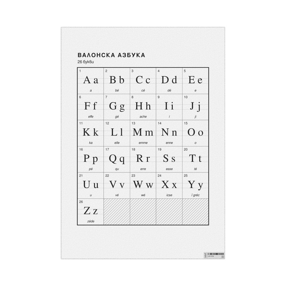 Leskoff Walloon Alphabet Chart, 23.4 x 33.1 in (59.4 x 84.1 cm, Poster / Wall Chart), Bulgarian-Labeled, image 1 of 2