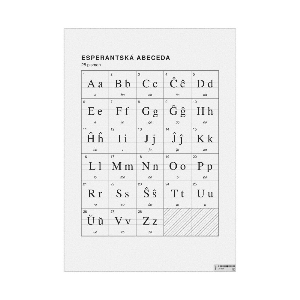 Leskoff Esperanto Alphabet Chart, 23.4 x 33.1 in (59.4 x 84.1 cm, Poster / Wall Chart), Czech-Labeled, image 1 of 2