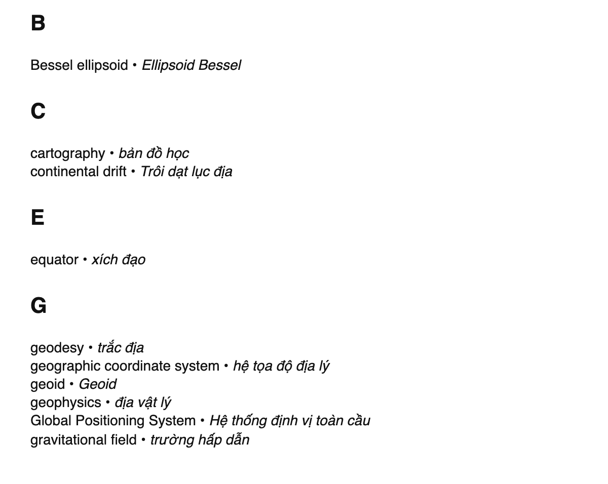 Geodesy terms in Vietnamese