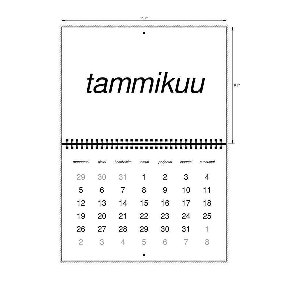 Leskoff 2026 Wall Calendar, Finnish-Labeled, Monday-Start Layout, Wire-Bound, 11.7 x 8.3 in (29.7 x 21.0 cm), image 2 of 2