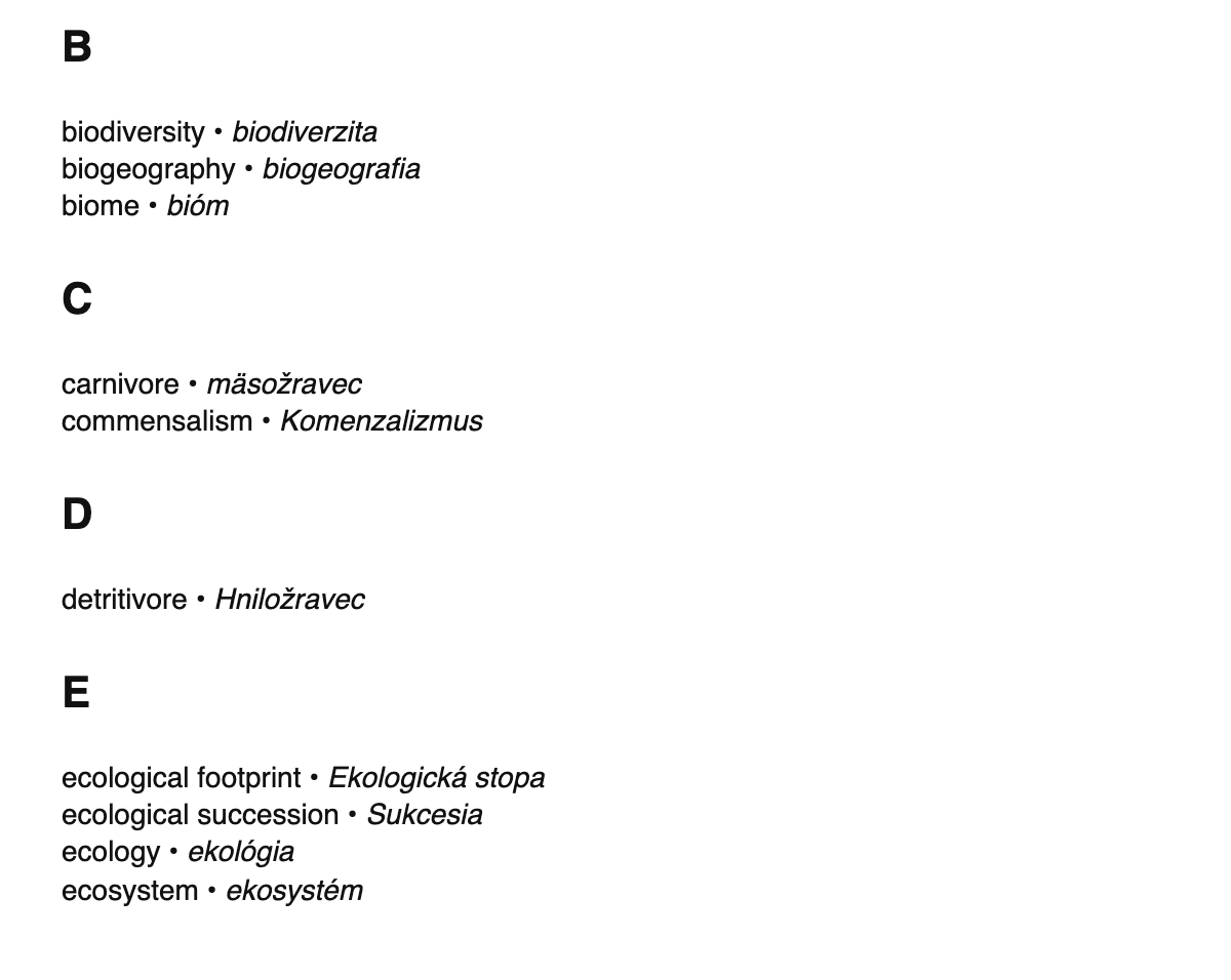 Ecology terms in Slovak
