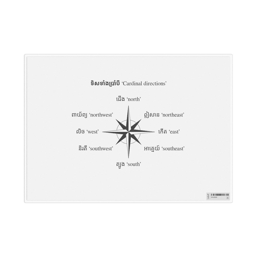 Leskoff Cardinal Directions in Khmer, Desk Chart, 11.7 x 8.3 in (29.7 x 21.0 cm), image 1 of 1