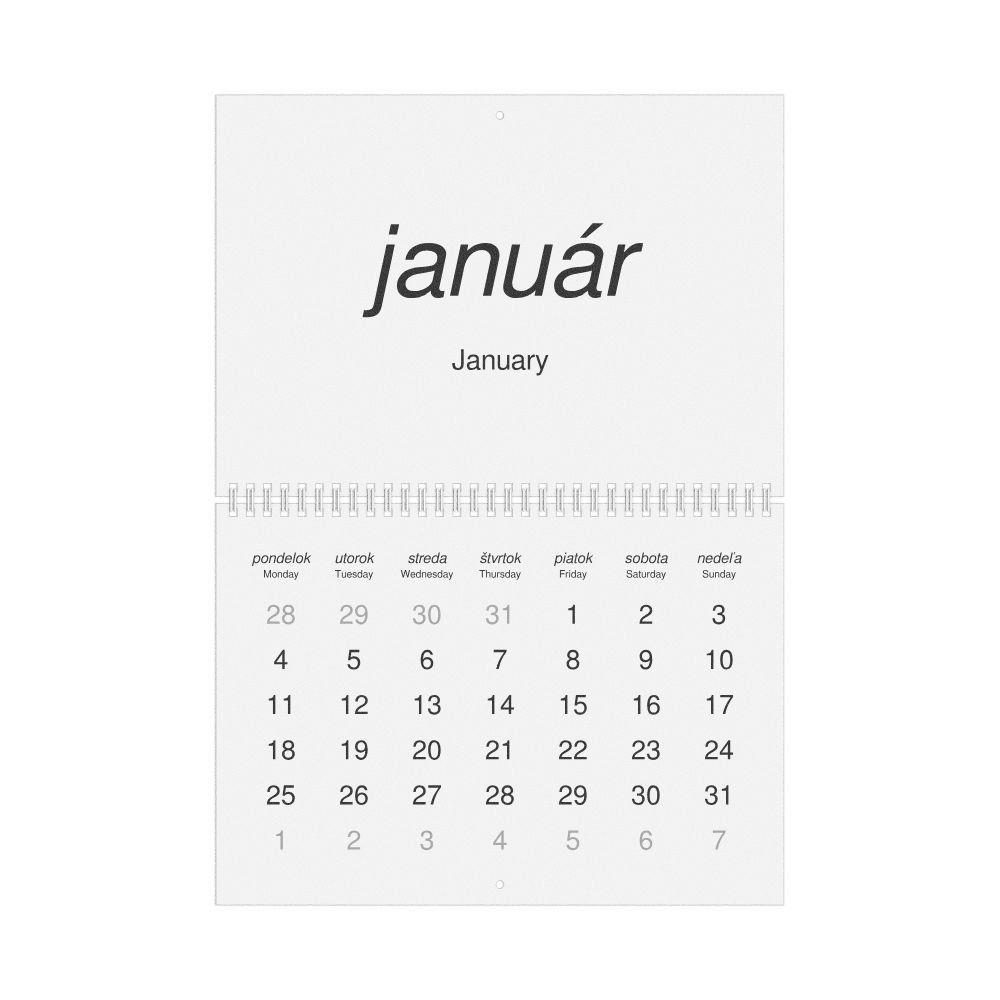 Leskoff 2027 Wall Calendar, Slovak/English-Labeled, Monday-Start Layout, Wire-Bound, 11.7 x 8.3 in (29.7 x 21.0 cm), image 1 of 1