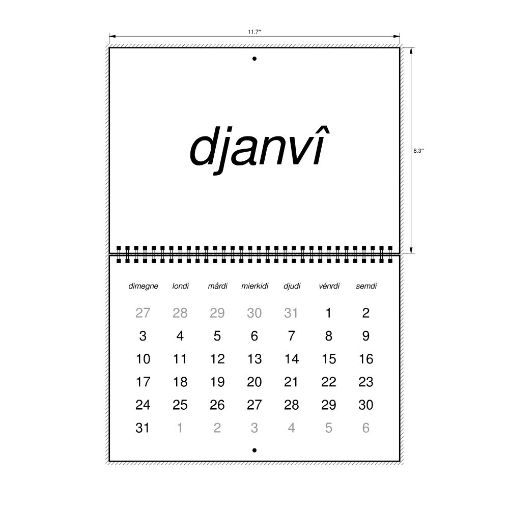 Leskoff 2027 Wall Calendar, Walloon-Labeled, Sunday-Start Layout, Wire-Bound, 11.7 x 8.3 in (29.7 x 21.0 cm), image 2 of 2