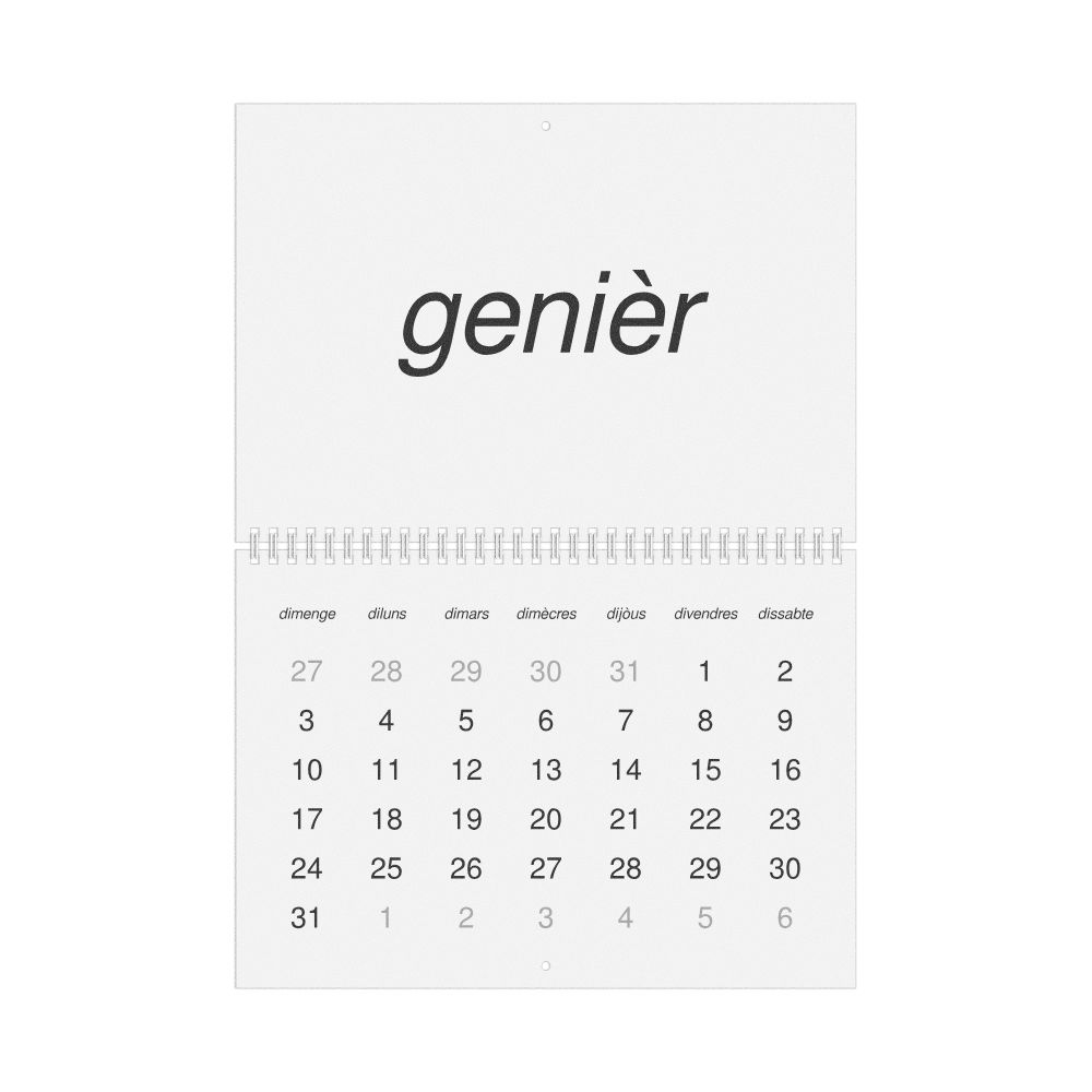 Leskoff 2027 Wall Calendar, Occitan-Labeled, Sunday-Start Layout, Wire-Bound, 11.7 x 8.3 in (29.7 x 21.0 cm), image 1 of 1