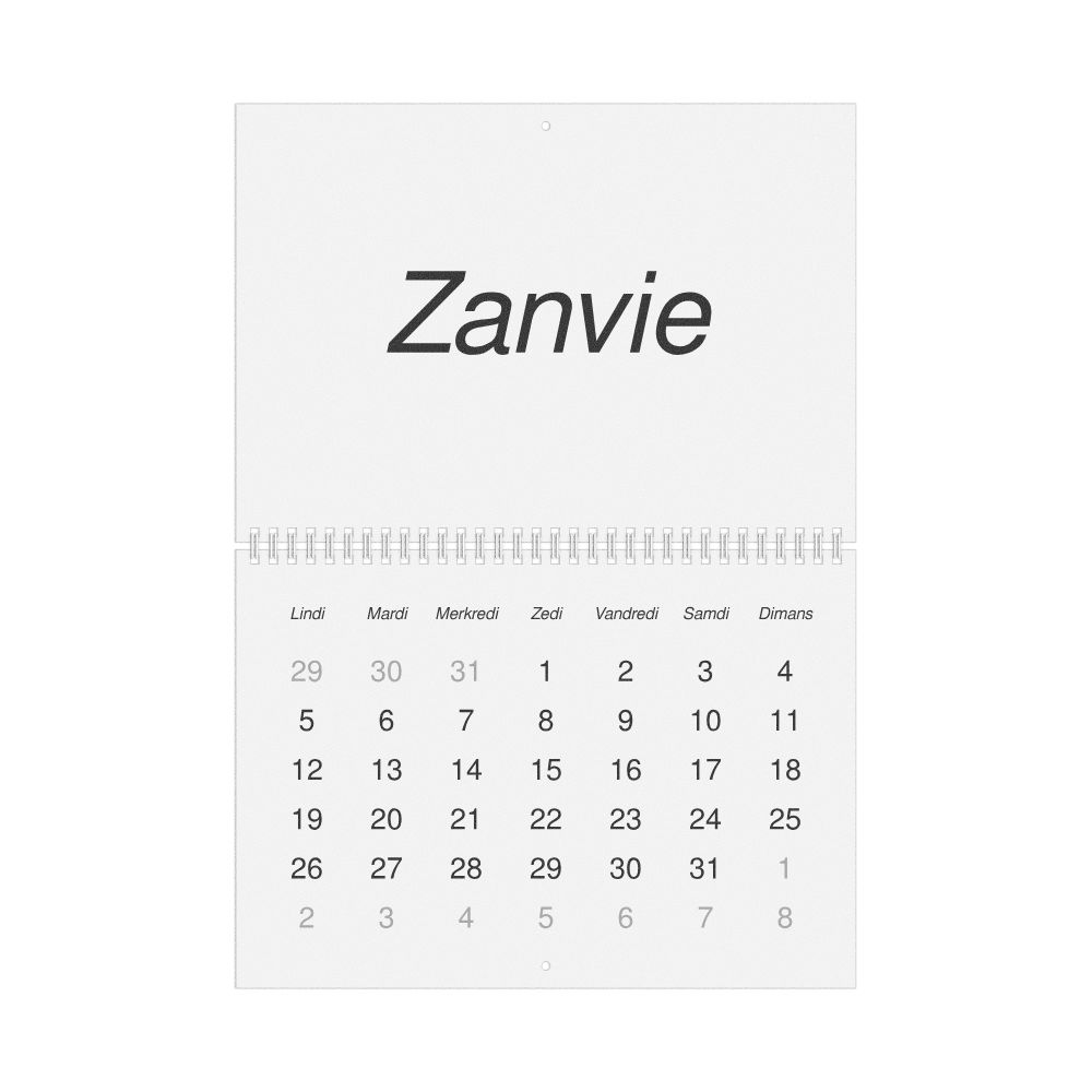 Leskoff 2026 Wall Calendar, Mauritian Creole-Labeled, Monday-Start Layout, Wire-Bound, 11.7 x 8.3 in (29.7 x 21.0 cm), image 1 of 1