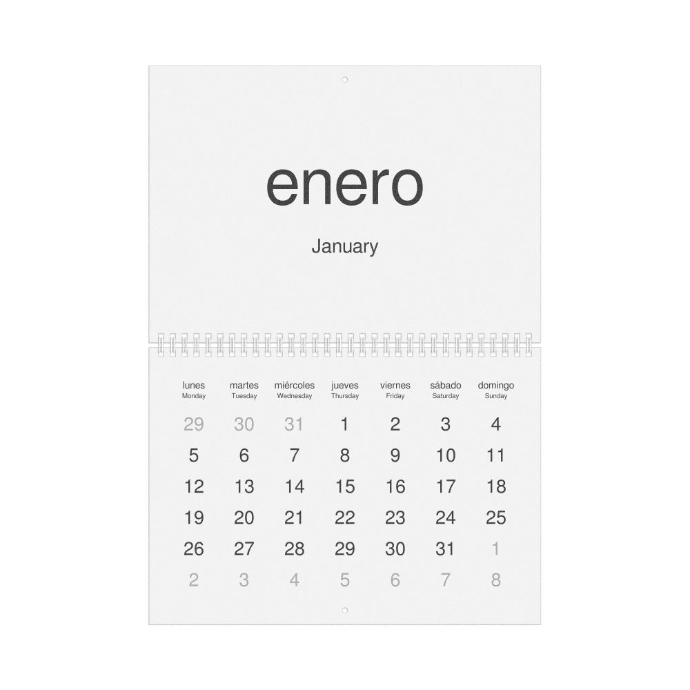 Leskoff 2026 Wall Calendar, Spanish/English-Labeled, Monday-Start Layout, Wire-Bound, 11.7 x 8.3 in (29.7 x 21.0 cm), image 1 of 1