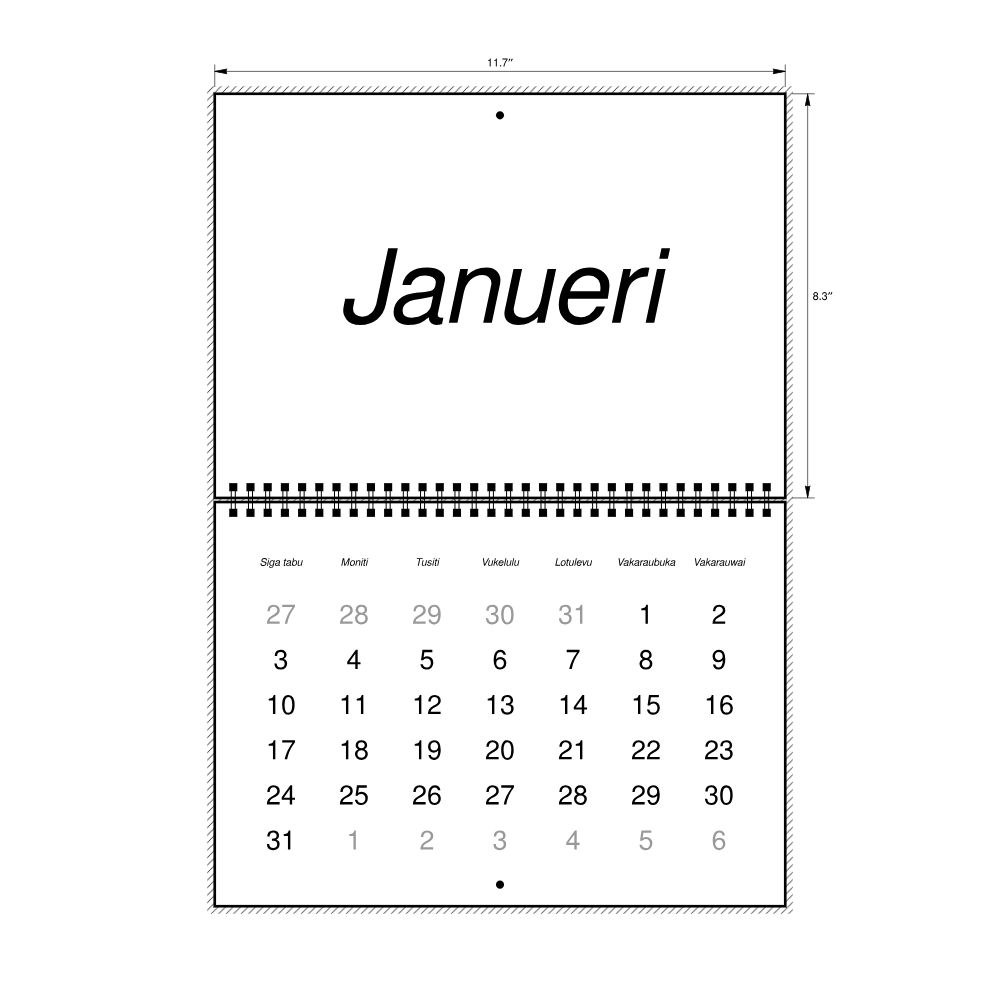 Leskoff 2027 Wall Calendar, Fijian-Labeled, Sunday-Start Layout, Wire-Bound, 11.7 x 8.3 in (29.7 x 21.0 cm), image 2 of 2