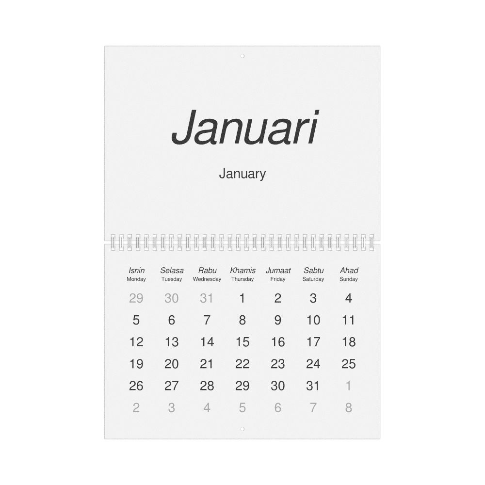Leskoff 2026 Wall Calendar, Malay/English-Labeled, Monday-Start Layout, Wire-Bound, 11.7 x 8.3 in (29.7 x 21.0 cm), image 1 of 1