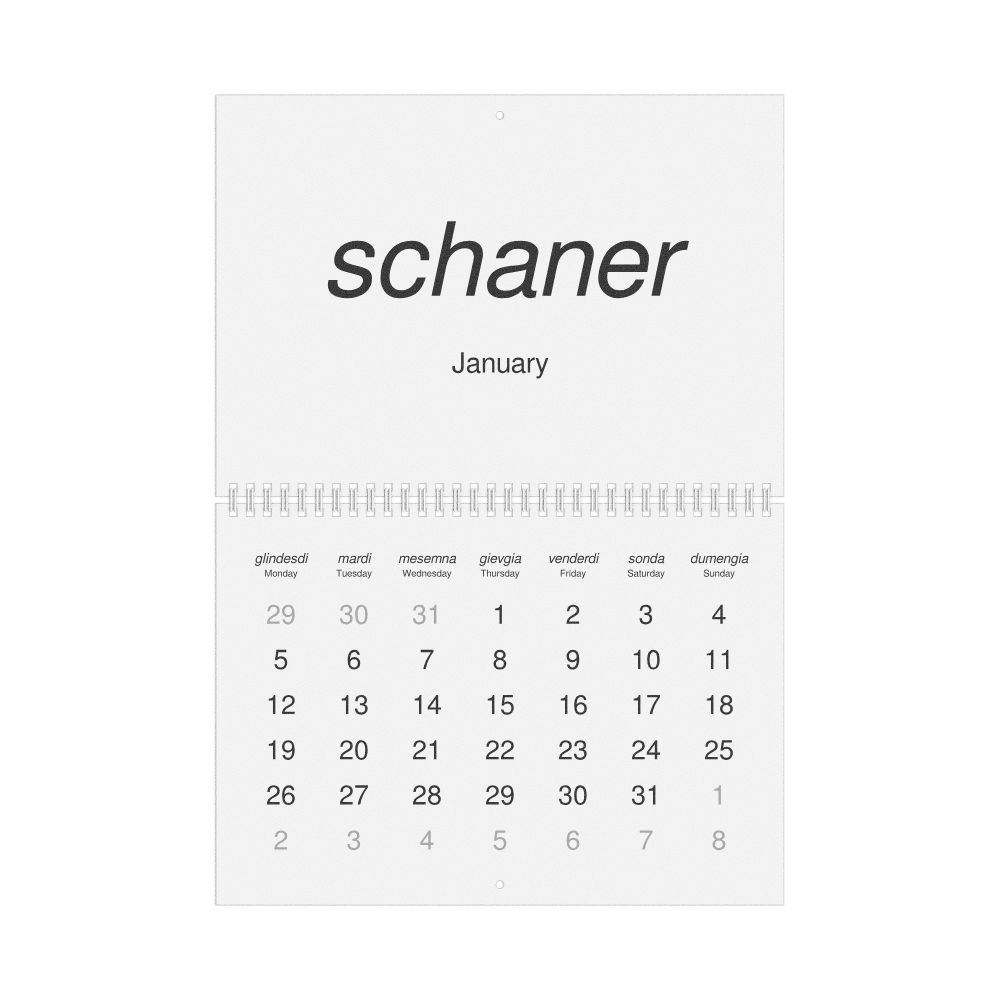 Leskoff 2026 Wall Calendar, Romansh/English-Labeled, Monday-Start Layout, Wire-Bound, 11.7 x 8.3 in (29.7 x 21.0 cm), image 1 of 1