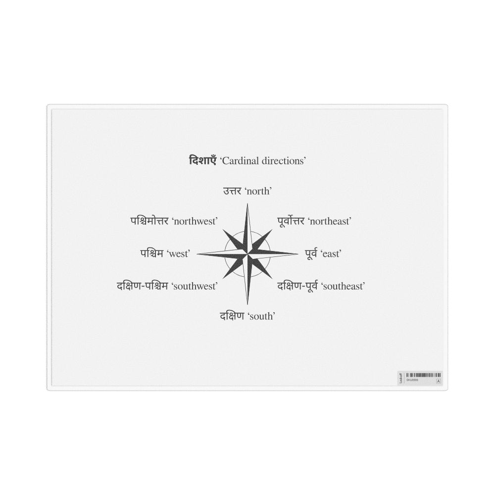 Leskoff Cardinal Directions in Hindi, Desk Chart, 11.7 x 8.3 in (29.7 x 21.0 cm), image 1 of 1