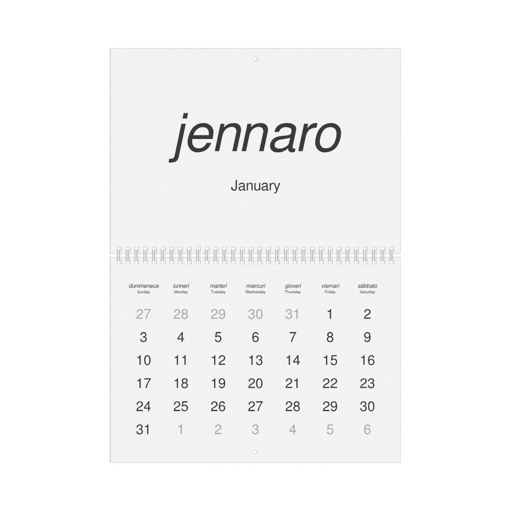 Leskoff 2027 Wall Calendar, Neapolitan/English-Labeled, Sunday-Start Layout, Wire-Bound, 11.7 x 8.3 in (29.7 x 21.0 cm), image 1 of 1