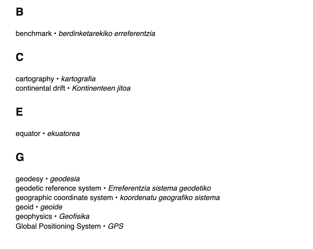 Geodesy terms in Basque