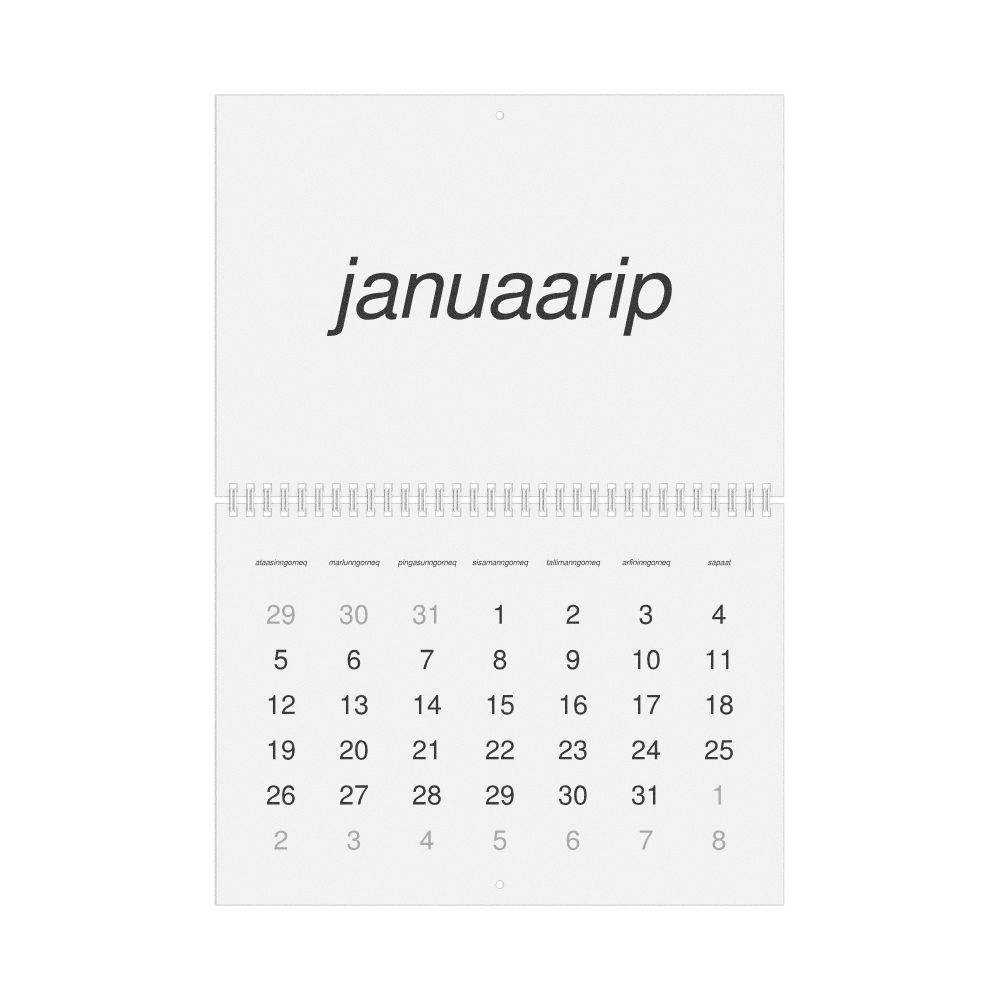 Leskoff 2026 Wall Calendar, Greenlandic-Labeled, Monday-Start Layout, Wire-Bound, 11.7 x 8.3 in (29.7 x 21.0 cm), image 1 of 1