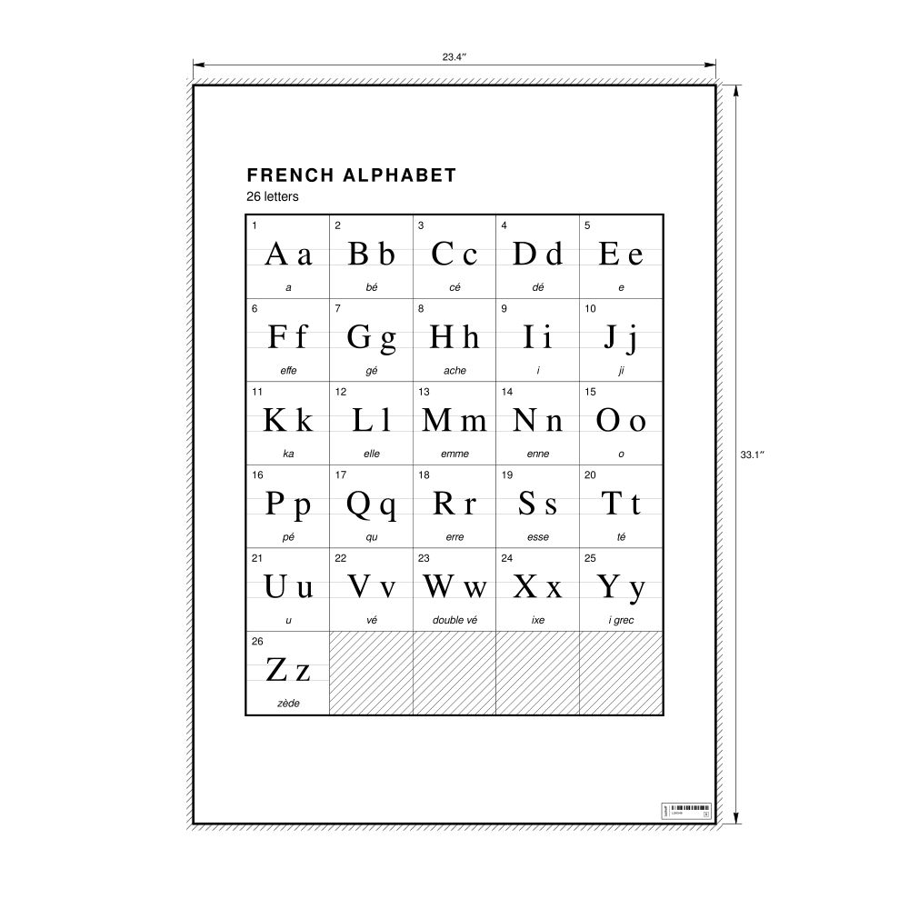 Leskoff French Alphabet Chart, 23.4 x 33.1 in (59.4 x 84.1 cm, Poster / Wall Chart), image 1 of 2