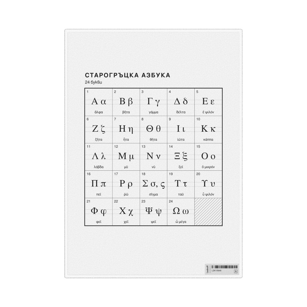 Leskoff Ancient Greek Alphabet Chart, 8.3 x 11.7 in (21.0 x 29.7 cm, Desk Chart, Laminated), Bulgarian-Labeled, image 1 of 2
