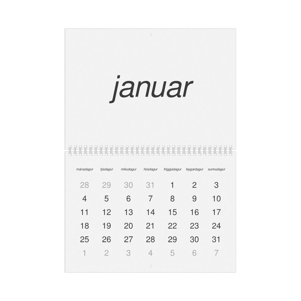 Leskoff 2027 Wall Calendar, Faroese-Labeled, Monday-Start Layout, Wire-Bound, 11.7 x 8.3 in (29.7 x 21.0 cm), image 1 of 1