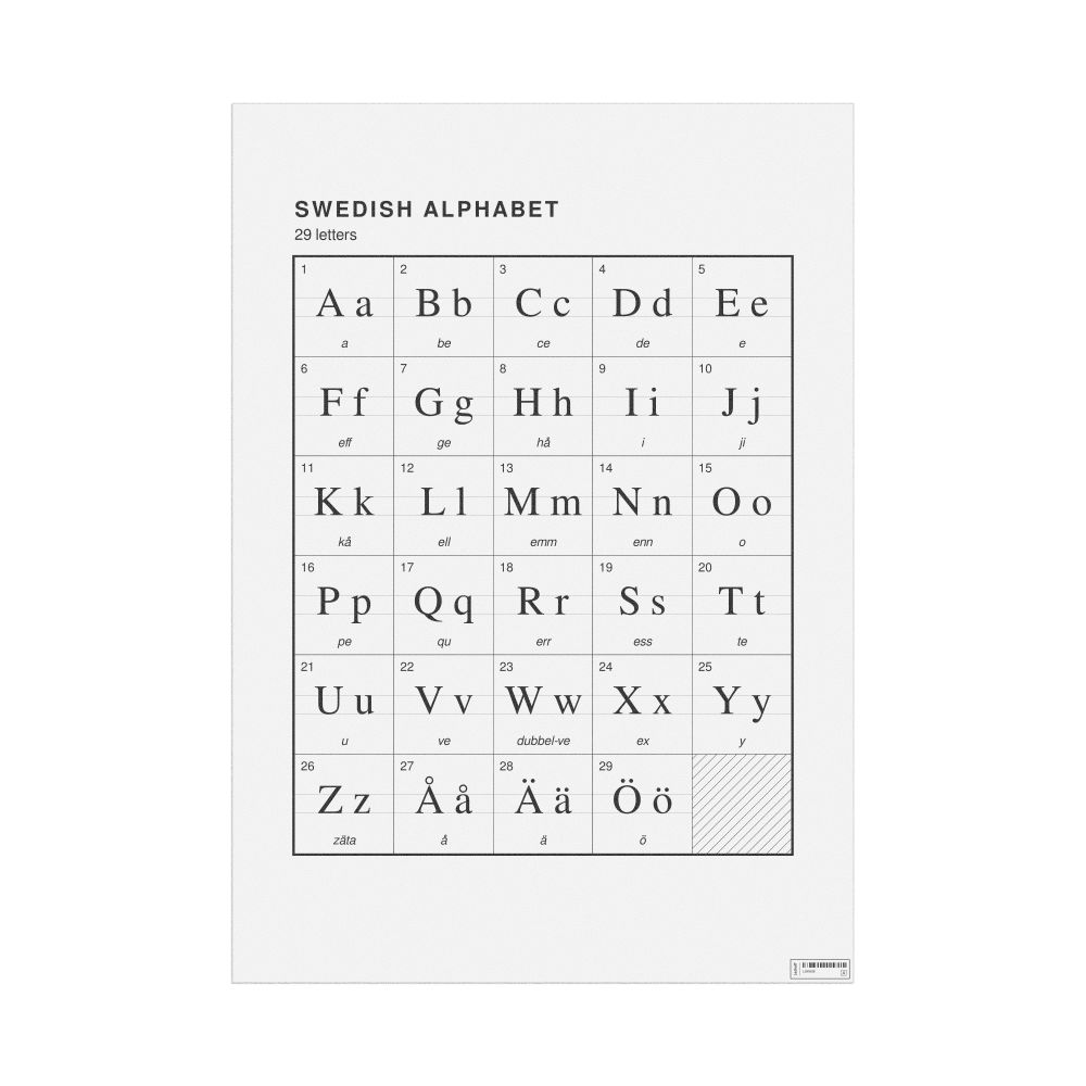 Leskoff Swedish Alphabet Chart, 23.4 x 33.1 in (59.4 x 84.1 cm, Poster / Wall Chart), image 1 of 2