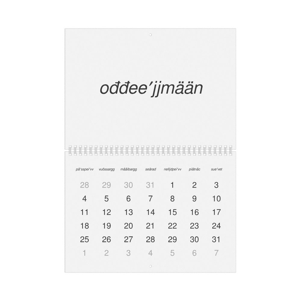 Leskoff 2026 Wall Calendar, Skolt Sámi-Labeled, Sunday-Start Layout, Wire-Bound, 11.7 x 8.3 in (29.7 x 21.0 cm), image 1 of 1