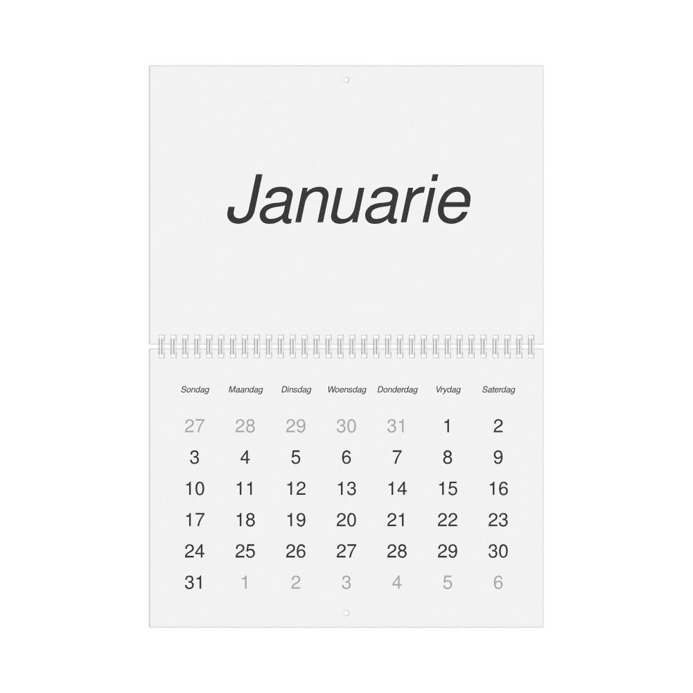 Leskoff 2027 Wall Calendar, Afrikaans-Labeled, Sunday-Start Layout, Wire-Bound, 11.7 x 8.3 in (29.7 x 21.0 cm), image 1 of 1