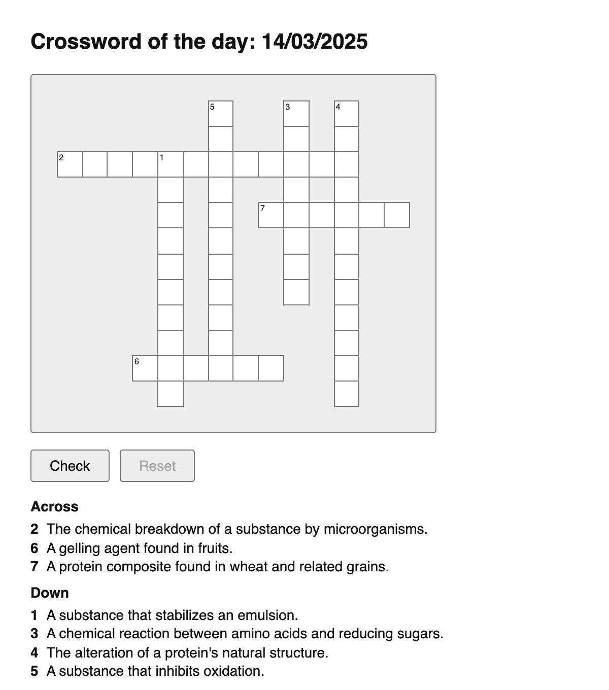 Food Science Crossword