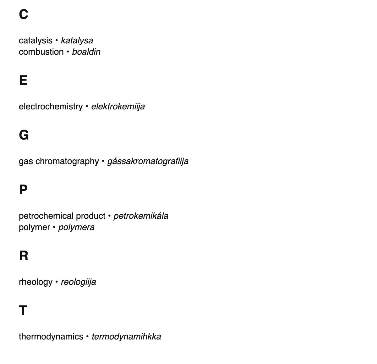Chemical engineering terms in Northern Sámi