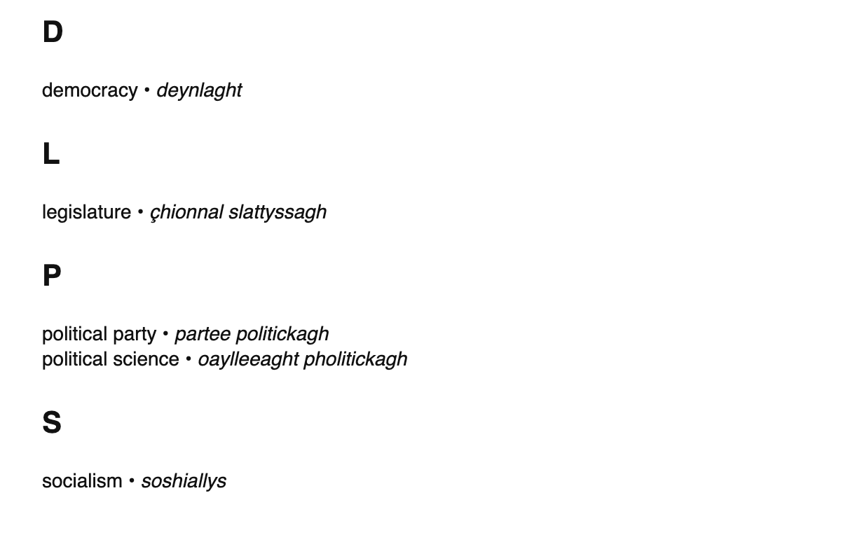 Political science terms in Manx